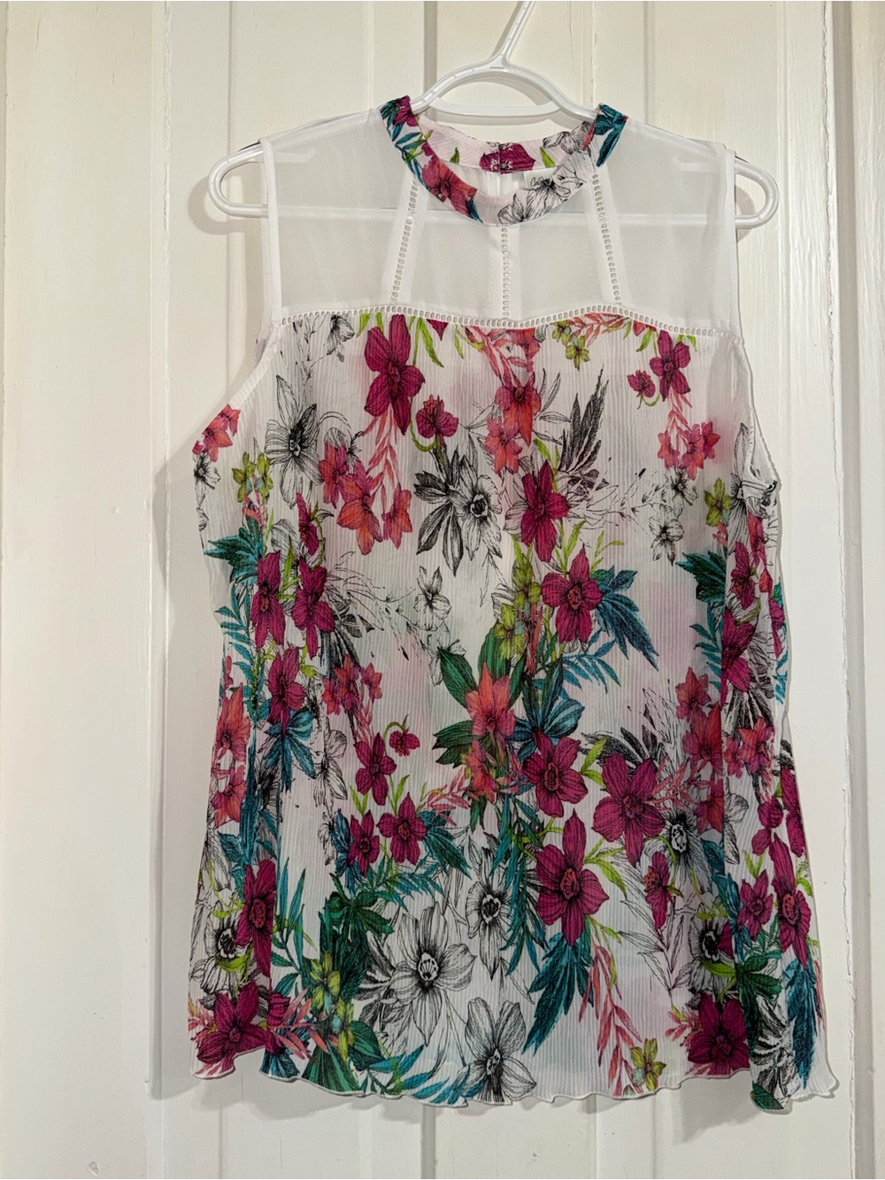 Women's size XL tank top shirt Sheer Floral‎ High-Neck Tank